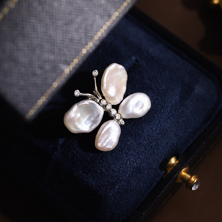 Baroque Pearl Butterfly Brooch