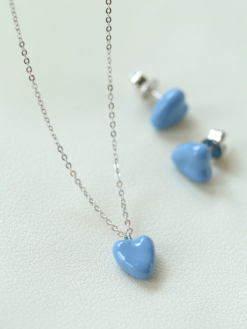 Cloudy Heart 925 Silver Blue Enamel Earrings