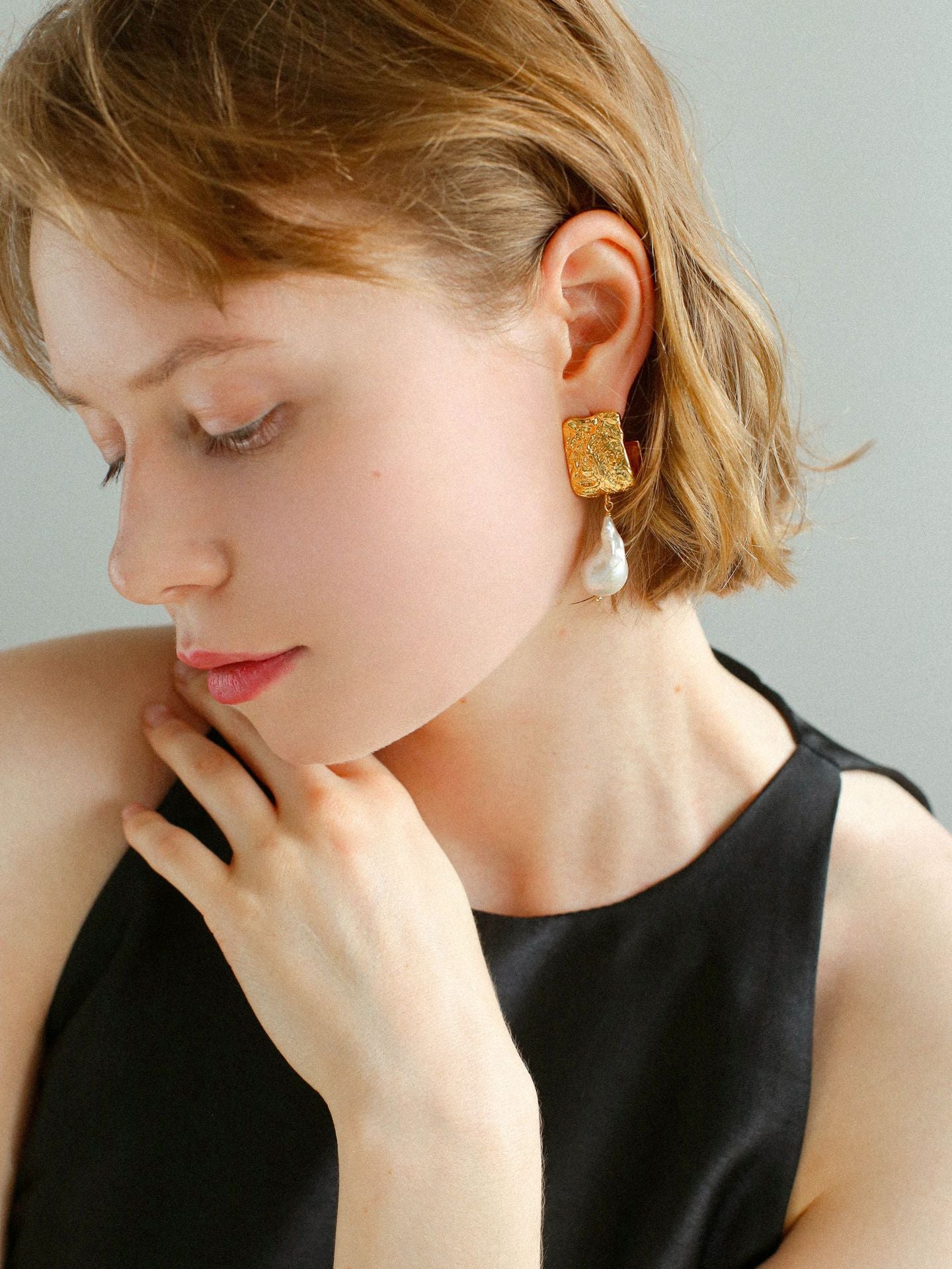 Textured Metal Baroque Pearl Drop Earrings