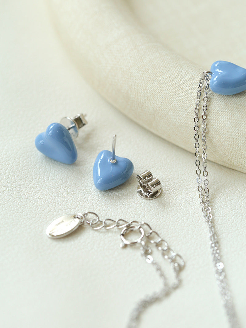 Cloudy Heart 925 Silver Blue Enamel Earrings