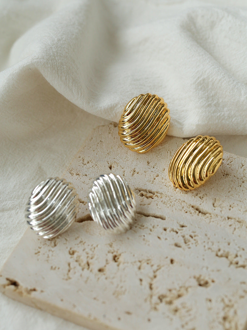 Striped Oval Metal Stud Earrings