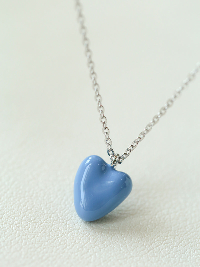 Cloudy Heart 925 Silver Blue Enamel Necklace