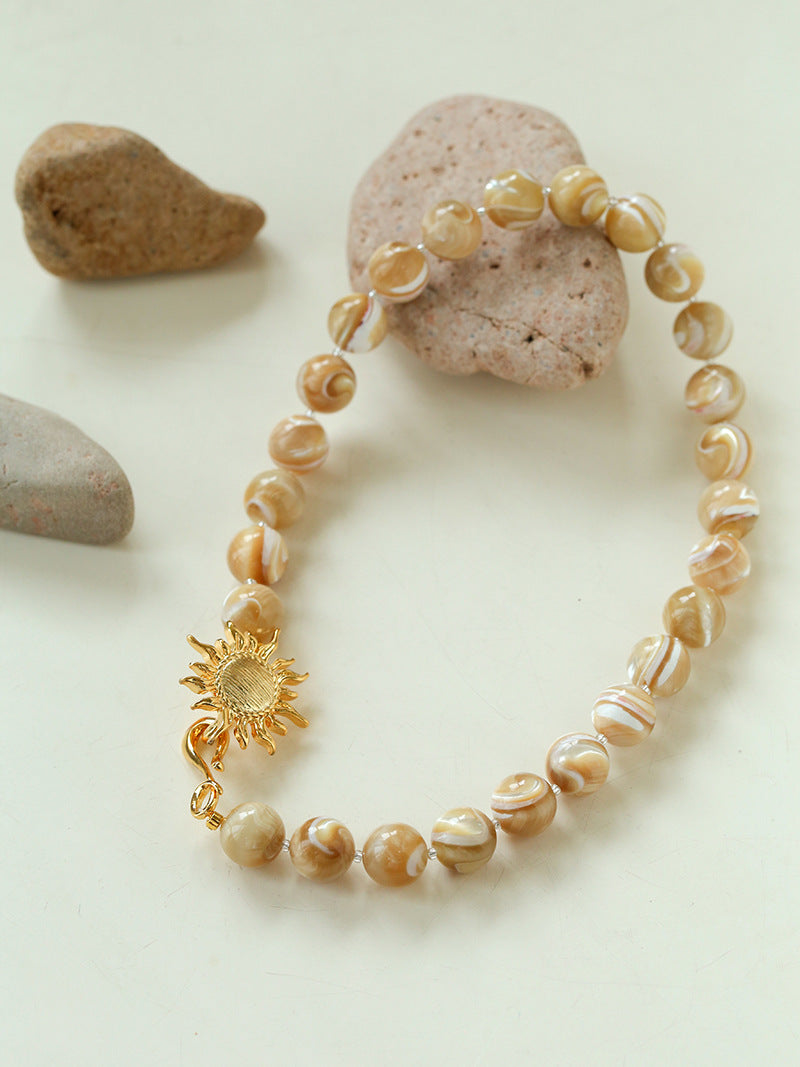 Sun Clasp Horse Conch Chunky Beaded Necklace