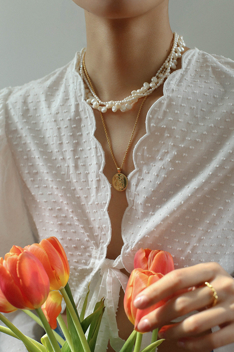 Layered Baroque Rice Pearl Necklace