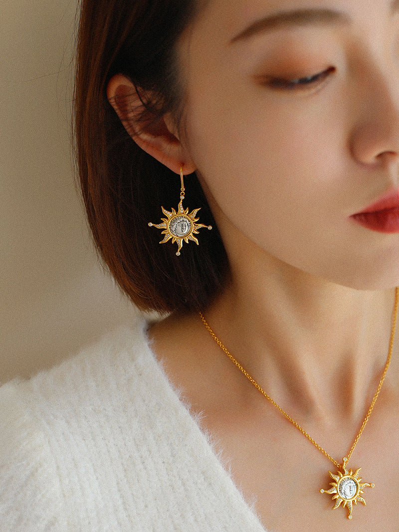 Apollo Sunburst Coin Drop Earrings