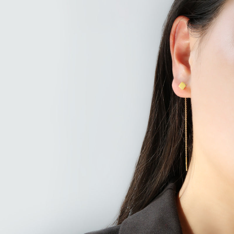 Golden Cube Threader Earrings
