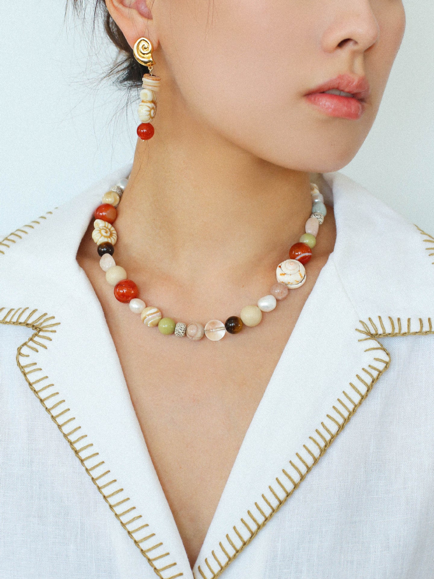 Coral Shell Charm Necklace