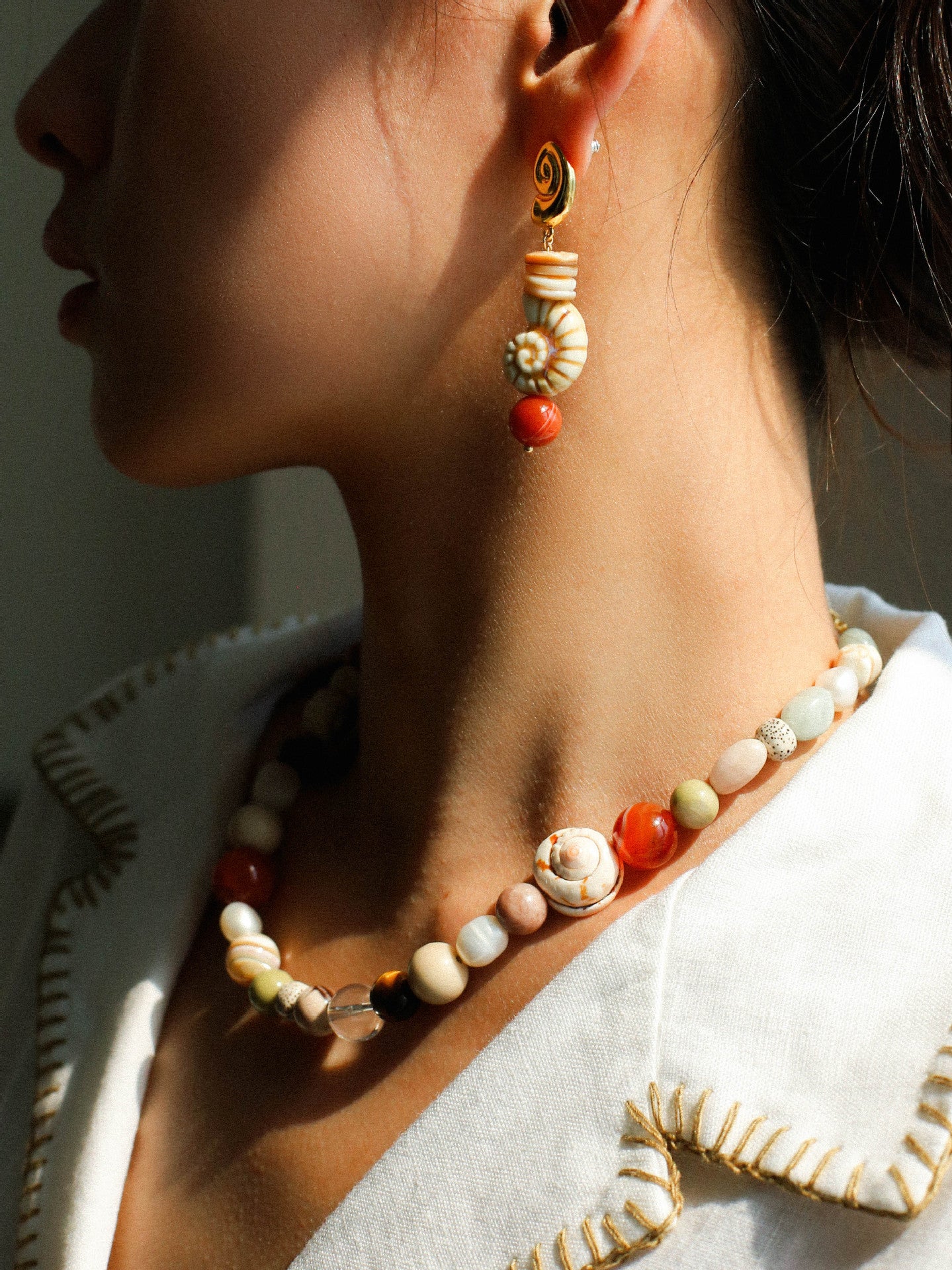 Coral Shell Charm Necklace