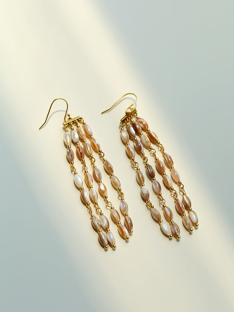 Handwoven Shell Beads Tassel Earrings