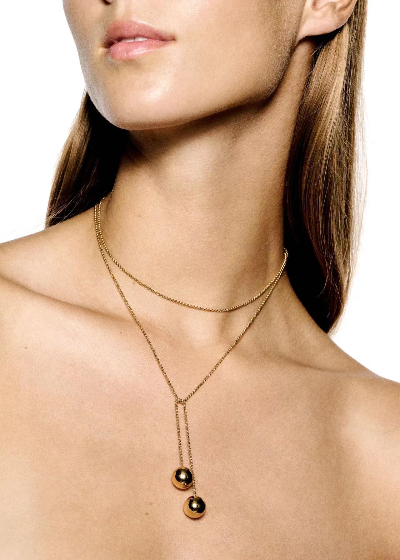 Sphere Drop Long Chain Necklace