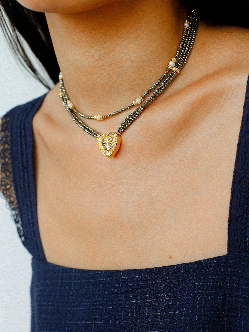 Boho Golden Pyrite & Pearl Choker