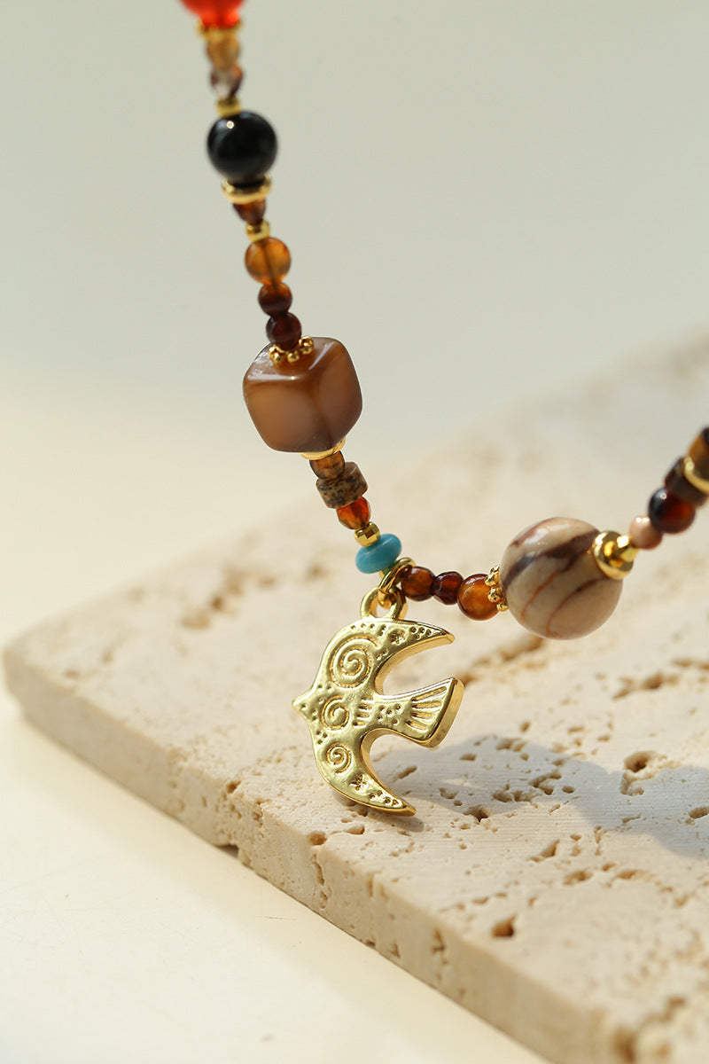 Boho Swallow Pendant Beaded Necklace