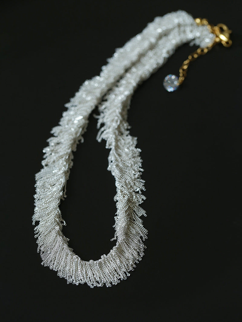Milky Way 925 Silver Woven Tassel Collar Necklace