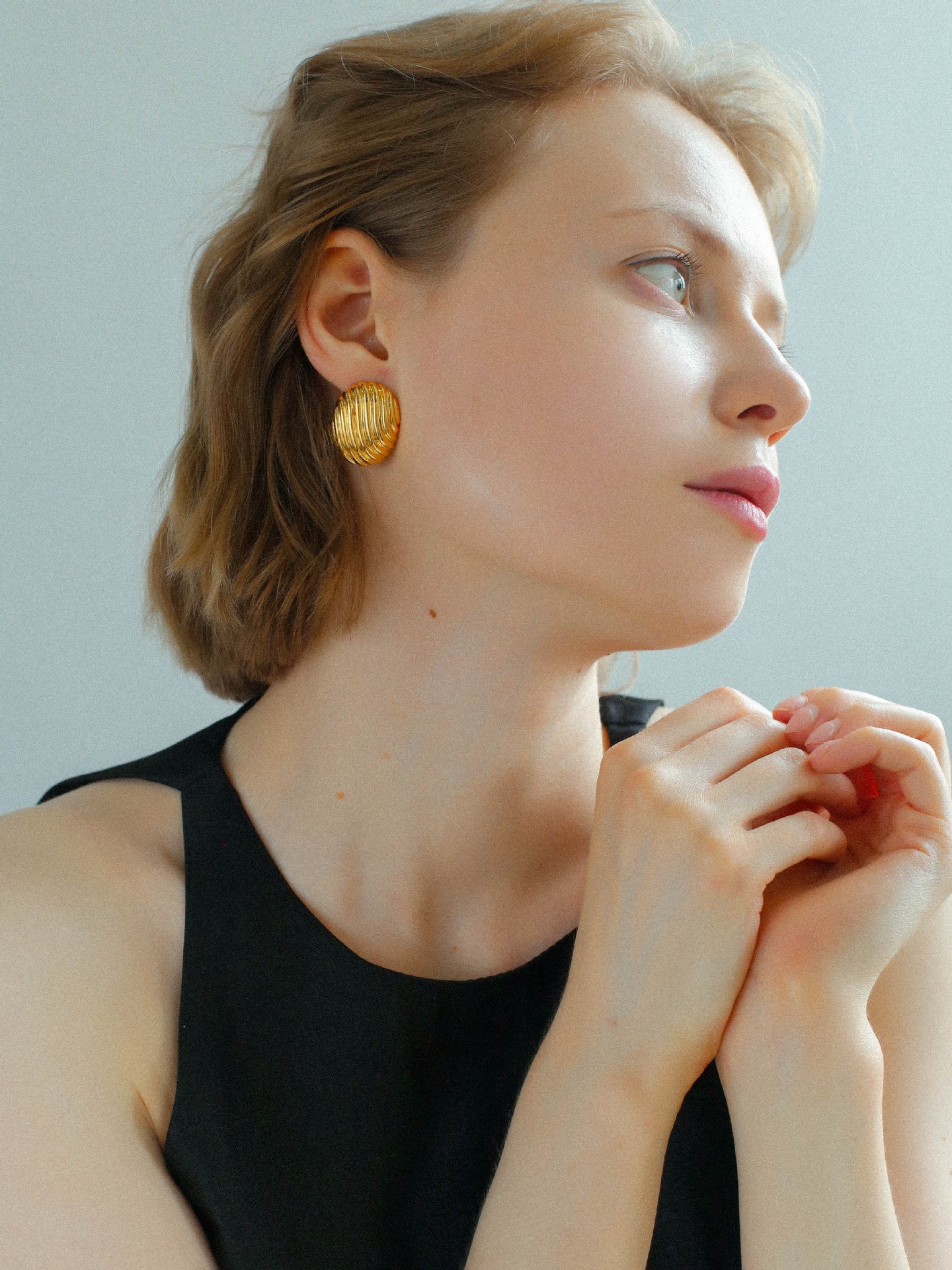 Striped Oval Metal Stud Earrings