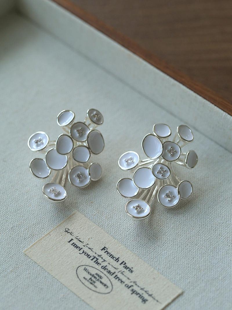 Ivory Bloom Enamel Floral Cluster Earrings