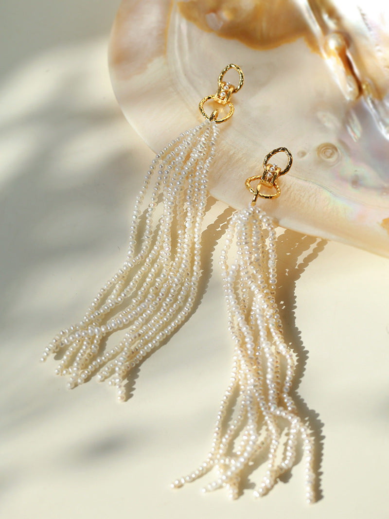 Ocean Veil Long Baroque Pearl Tassel Earrings