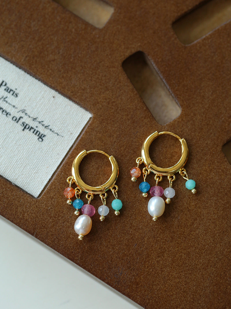 Candy Gemstone Dangle Hoops Earrings