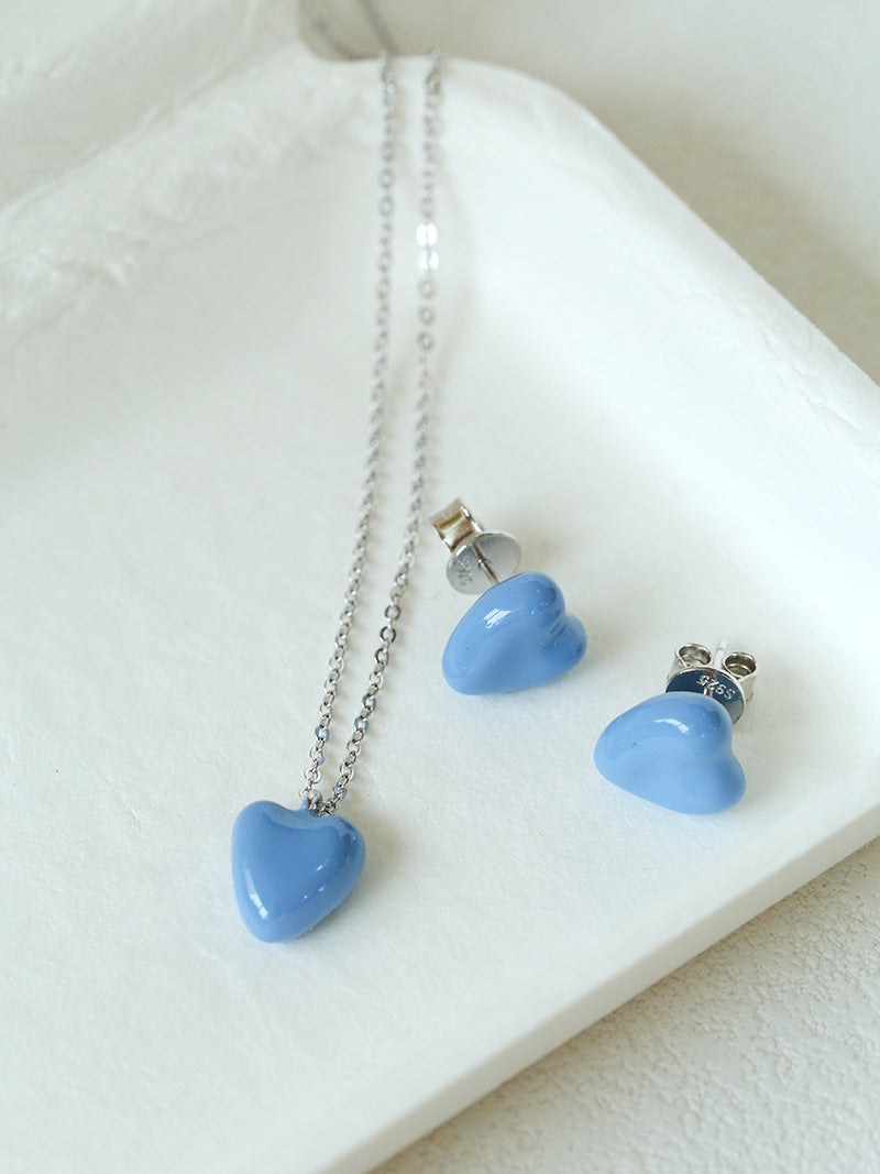 Cloudy Heart 925 Silver Blue Enamel Earrings