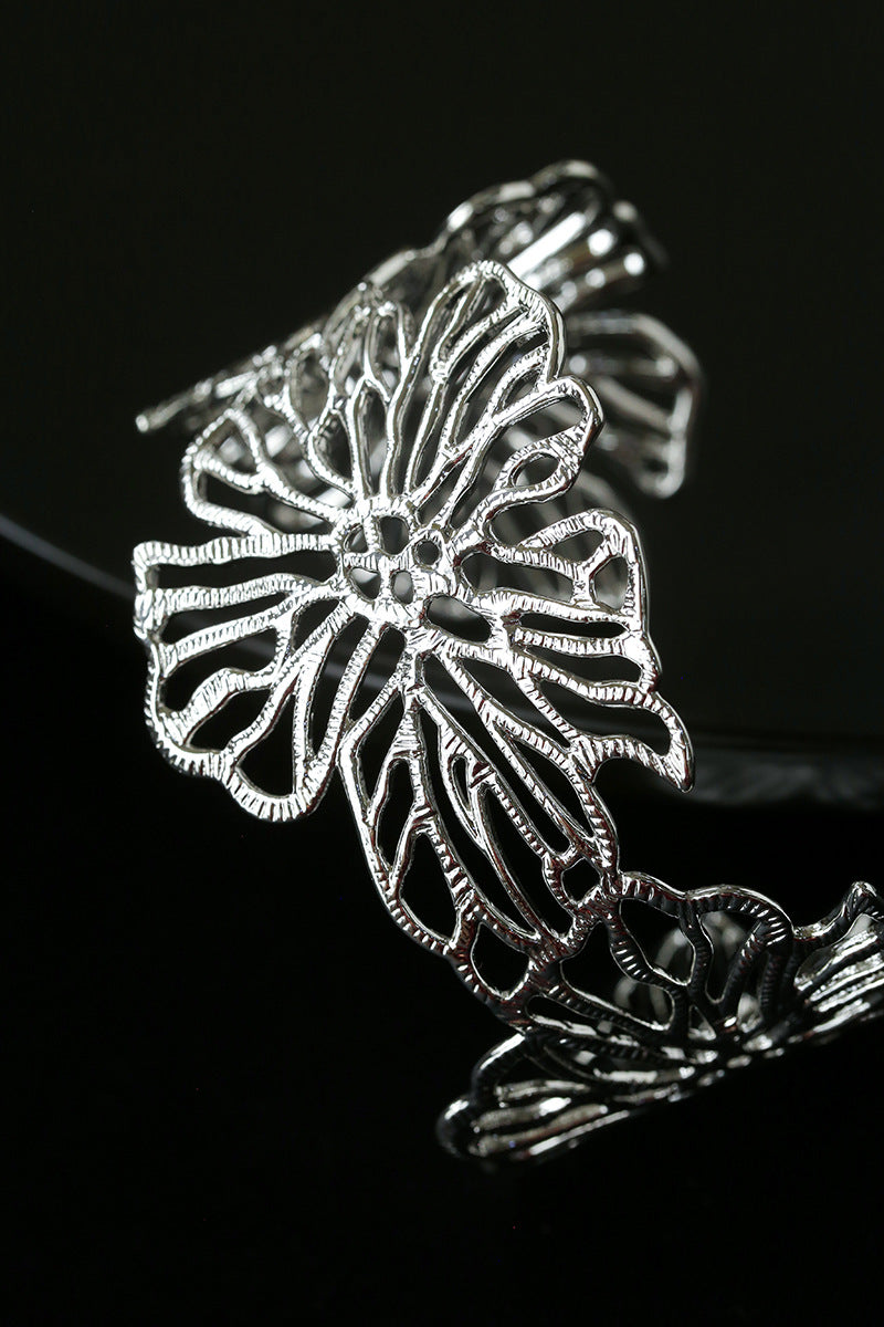 Silver Filigree Floral Open Band Cuff