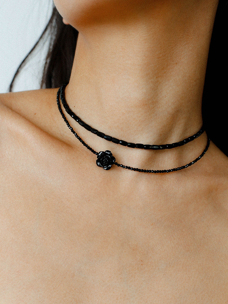 Noir Bloom Double-Layer Choker Necklace