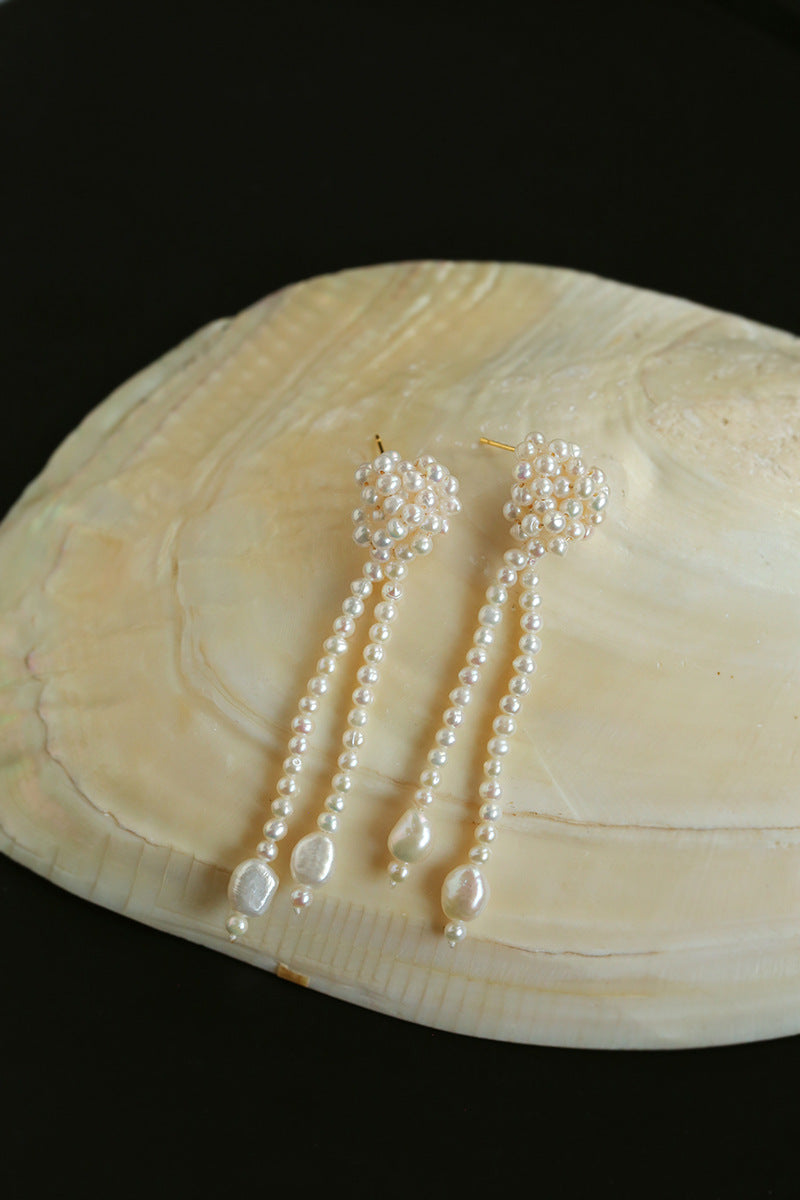 Knotted Pearl Tassel Earrings