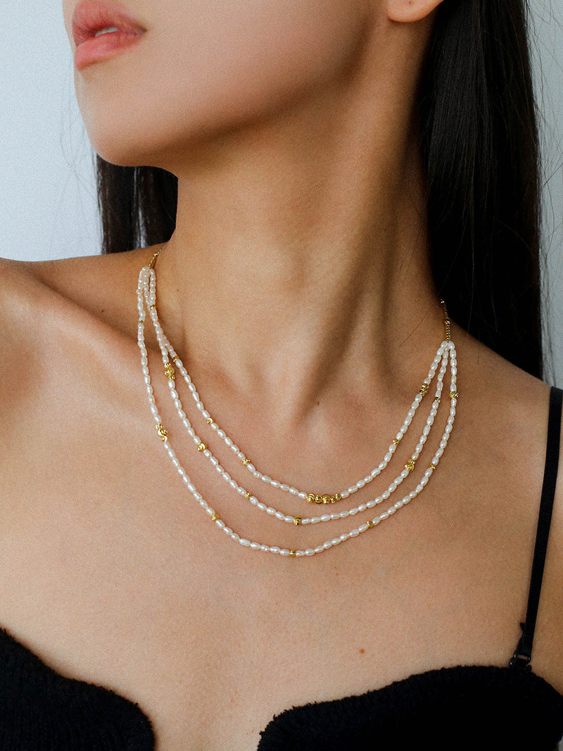 Layered Seeds Baroque Pearl Choker Necklace