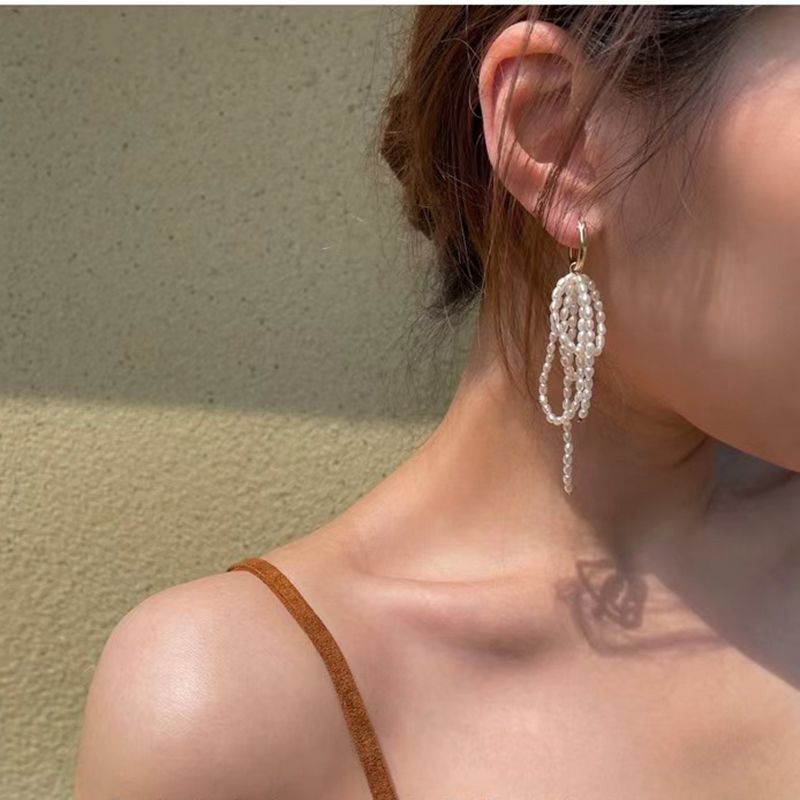 Cascade Pearl Tassel Earrings