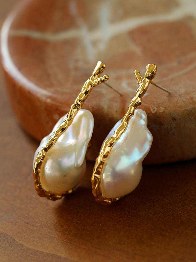Branch-Inspired Baroque Pearl Earrings