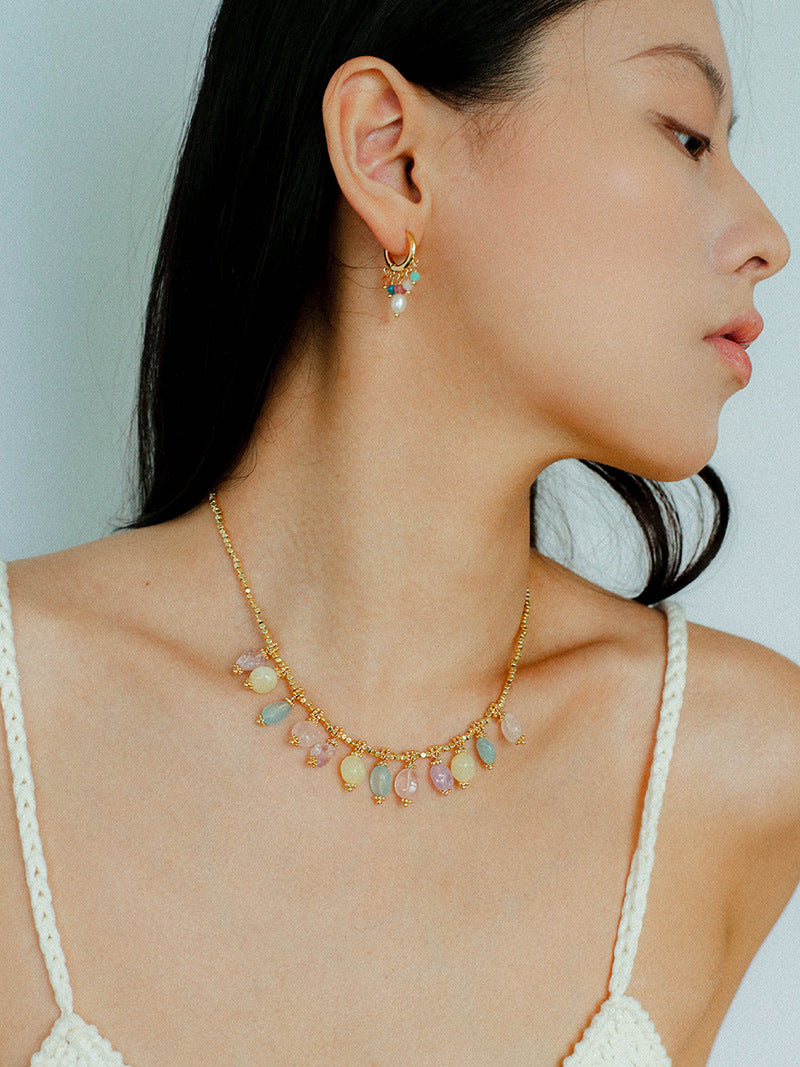 Candy Gemstone Dangle Hoops Earrings