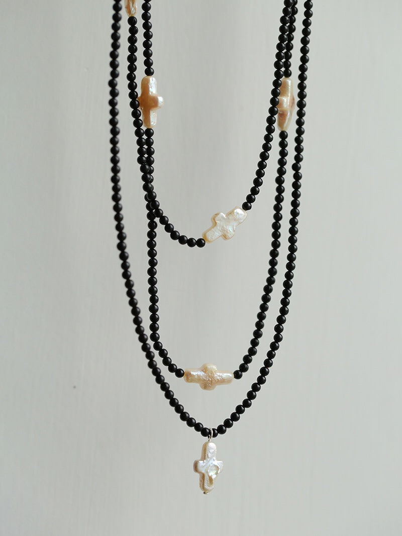 Baroque Cross Beaded Necklace